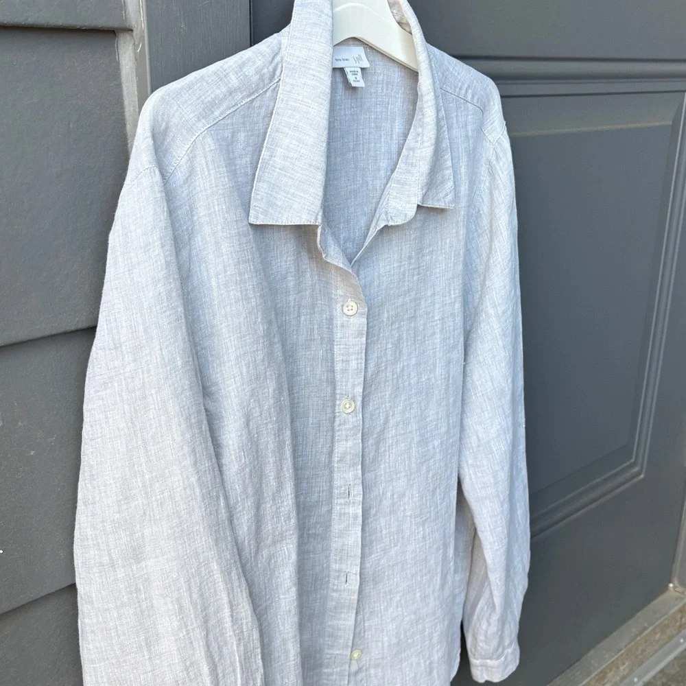 J. Jill Light Gray Linen Shirt - Picture 4 of 7